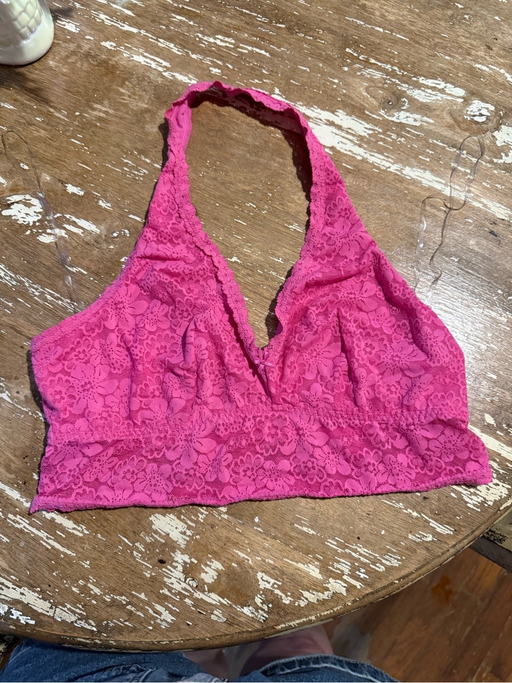 NWOT Women’s Lace Halter Bralette - Hot Pink